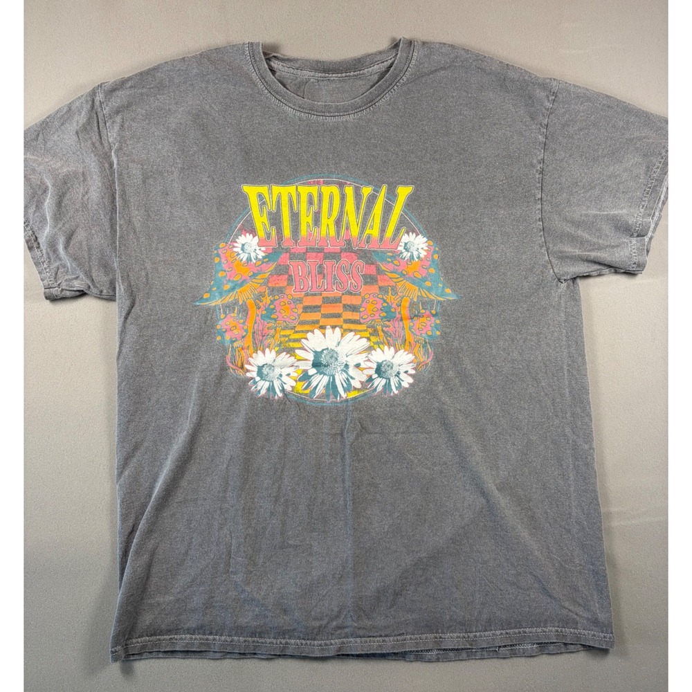 Eternal Bliss Mushroom Daisy Graphic Tee Gray Short Sleeve T-Shirt Mens XL